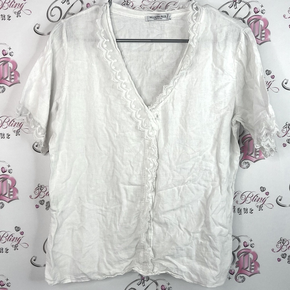 Valentina Naldi Italy tshirt Lacie Chic White Lace-Trimmed Women's Blouse